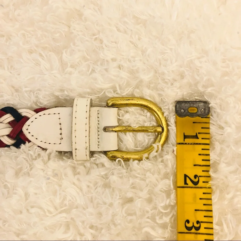 Vintage Y2K Genuine Leather braided woven adjustable belt blue red one size
